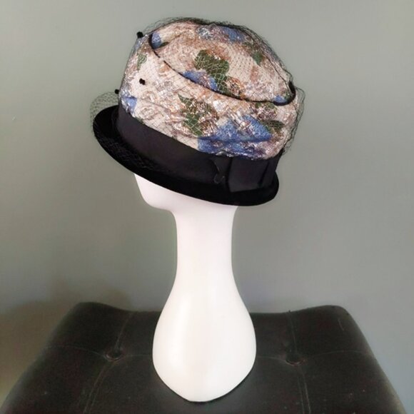 Vtg Union Made Floral Gold Lame Bucket Flapper Hat - Picture 3 of 6